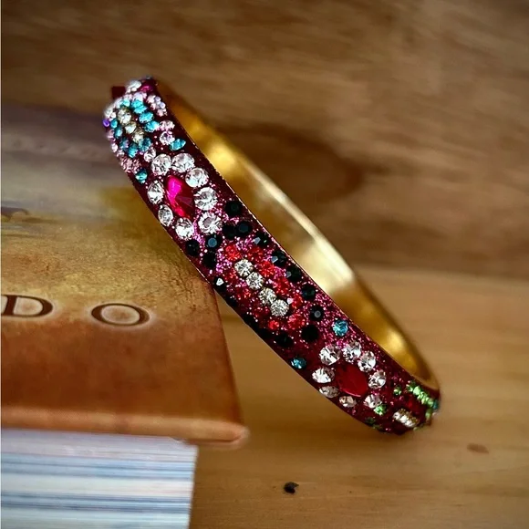 Deepa Gurnani Thin Multicolored Rhinestone Bangle - Picture 2 of 8